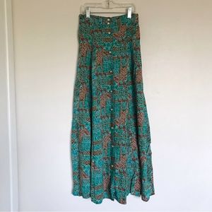 Eber San Francisco Vintage Teal Geometric Print Button Front Maxi Skirt Small